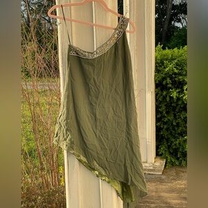 Y2K Deadstock Monique Leshman ResortWear Green One Shoulder Embellished Coverup